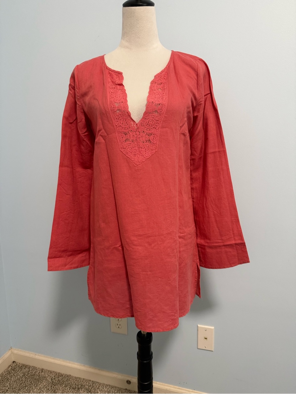 J Crew Women’s Linen/ Cotton Lace Trim Pink Tunic Top Size S